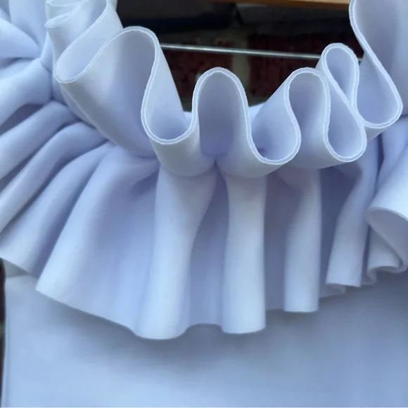 New York & Company White Scuba Knit Ruffle Off the Shoulder Bodycon Mini Dress - Picture 5 of 7